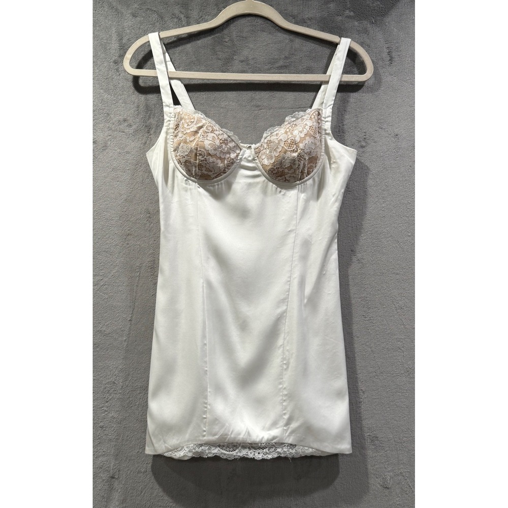 White Fox Boutique White Satin Lace Bustier Mini Dress Womens Medium Bodycon